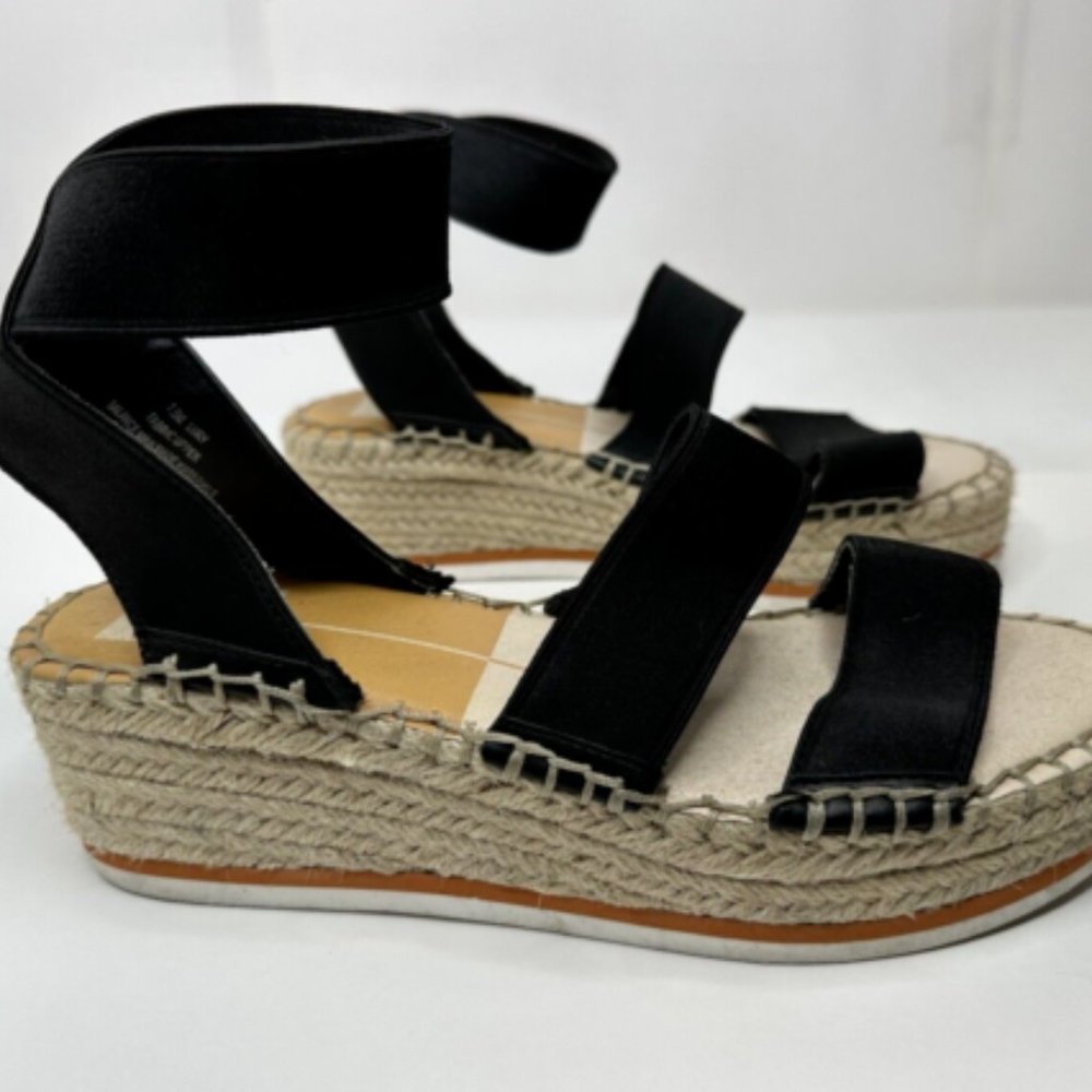 Dolce Vita Lury Black Espadrille Wedges Elastic Strap Sandals Shoes Women's 7.5
